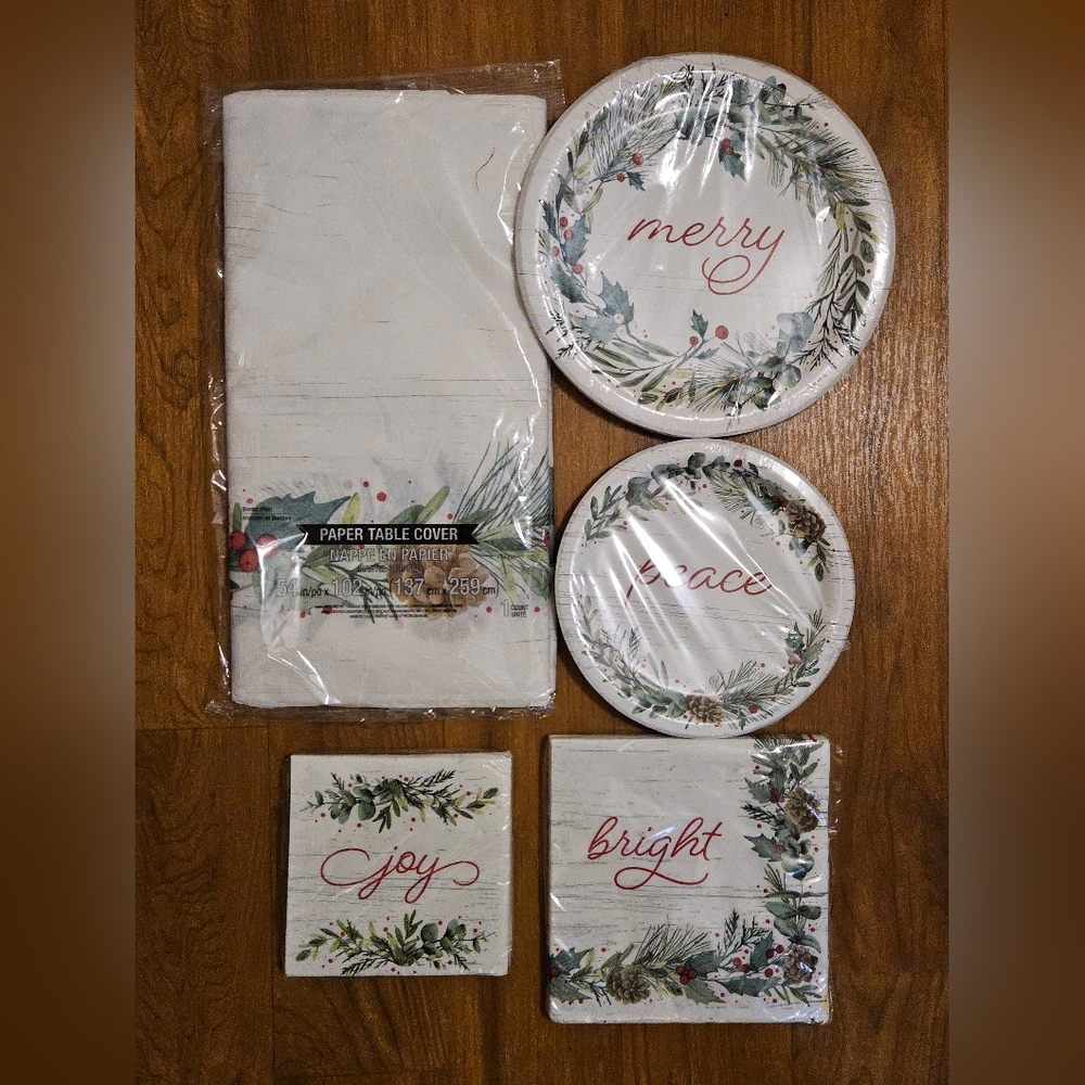 Festive Disposable Tableware Set - Red, Green, White